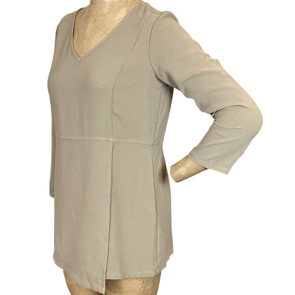 Linea Louis Dell'Olio Taupe-Brown V-Neck Tunic Top Sz XS #15D - Picture 4 of 8